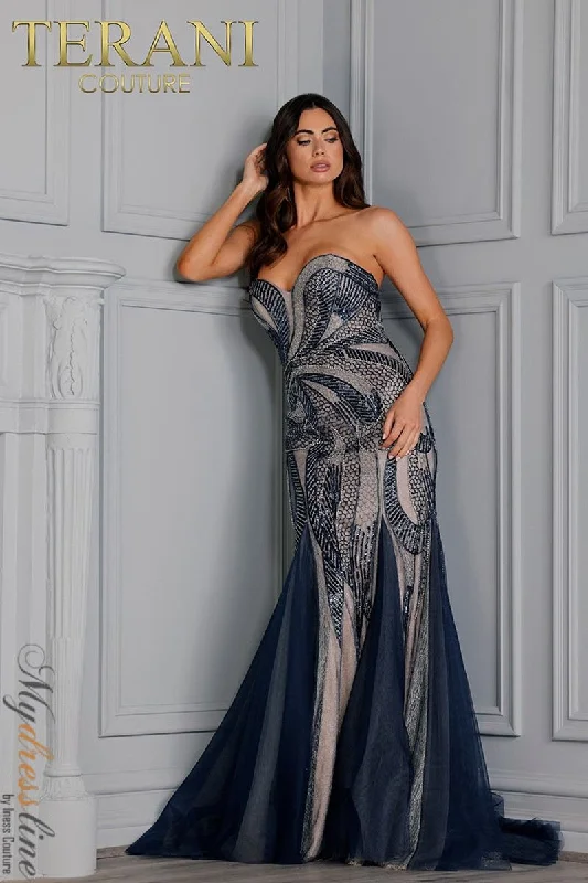 Sleeveless formal dresses with sequined straps and a - line skirts for a classic formal eventTerani Couture 2215GL0110
