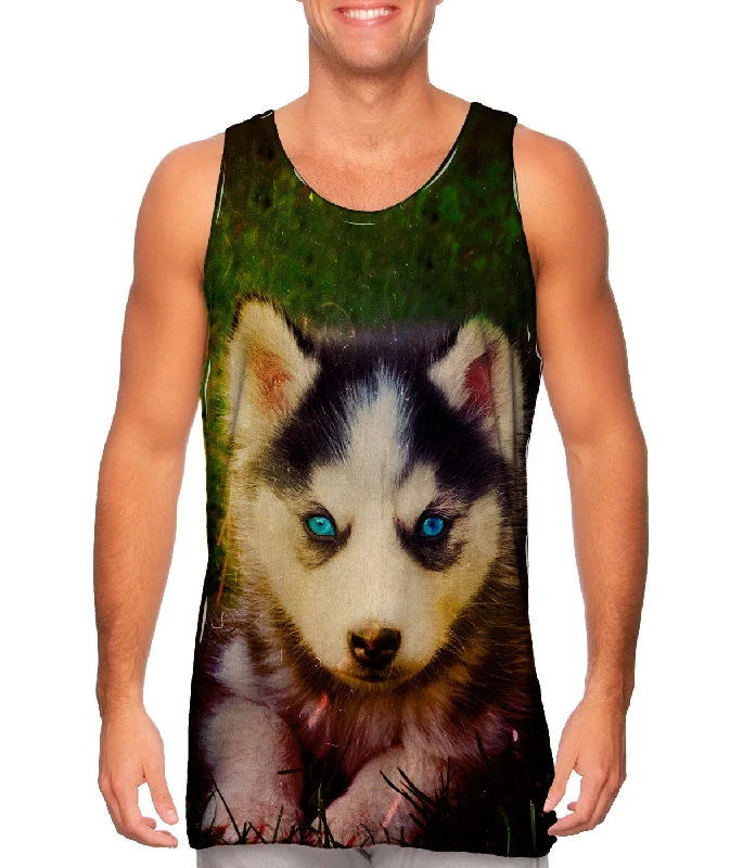 Women's Button - Down Tank Tops in Striped PatternsEmo Husky Puppy