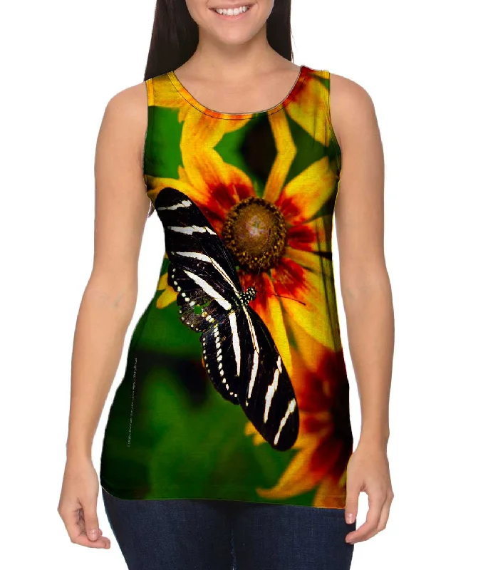 Women's Cropped Tank Tops with Vintage Band LogosEndearing Striped Butterfly