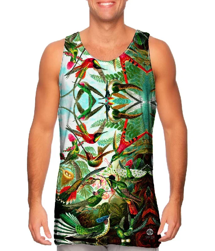 Plus Size Women's Ruffled Hem Tank Tops with Floral PrintsErnst Haeckel - "Trochilidae " (1904) Plus Size Women's Ruffled Hem Tank Tops with Floral PrintsErnst Haeckel - "Trochilidae " (1904)