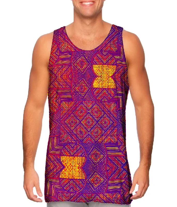 Women's Longline Tank Tops with Abstract PrintsEugene Andolsek - "Just Folk African Cloth Popart Red" Women's Longline Tank Tops with Abstract PrintsEugene Andolsek - "Just Folk African Cloth Popart Red"