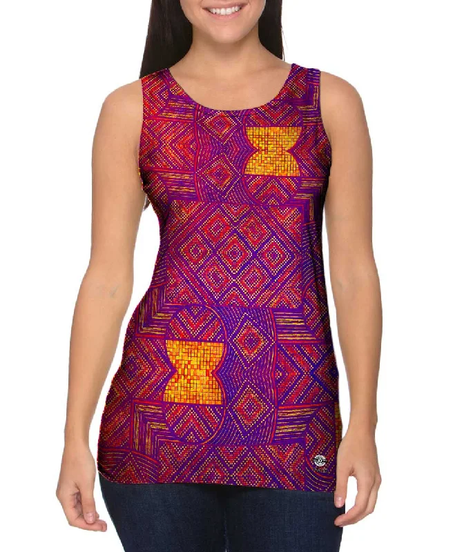 Plus Size Women's Glitter - Trimmed Tank Tops for Party NightsEugene Andolsek - "Just Folk African Cloth Popart Red" Plus Size Women's Glitter - Trimmed Tank Tops for Party NightsEugene Andolsek - "Just Folk African Cloth Popart Red"