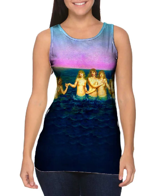 Plus Size Women's Ruffled Hem Tank Tops with Floral PrintsEvelyn De Morgan - "The Sea Maidens" (1886) Plus Size Women's Ruffled Hem Tank Tops with Floral PrintsEvelyn De Morgan - "The Sea Maidens" (1886)