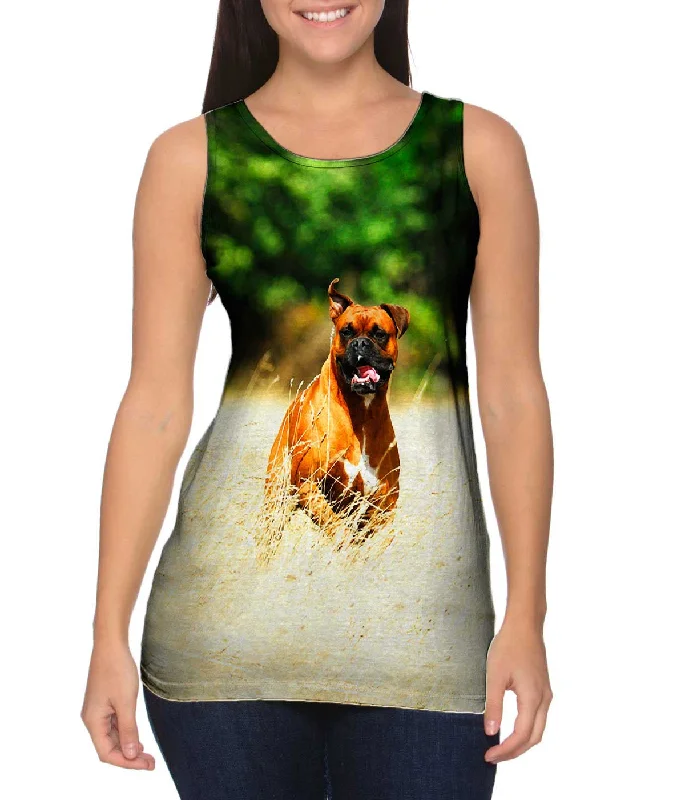 Women's Cropped Tank Tops with Vintage Band LogosExcited Boxer Sprinting