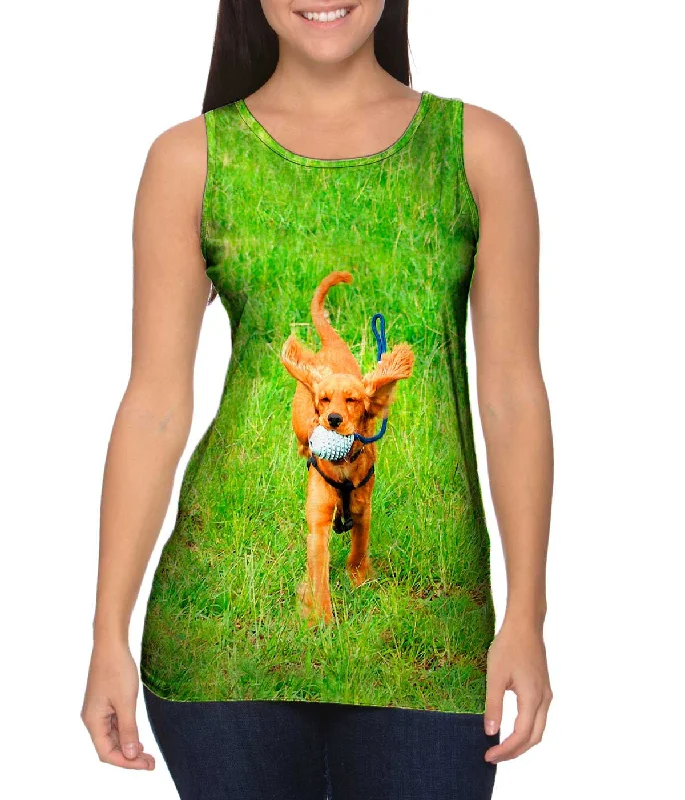 Plus Size Women's Embroidered Tank Tops in Boho StylesExcited Cocker Spaniel
