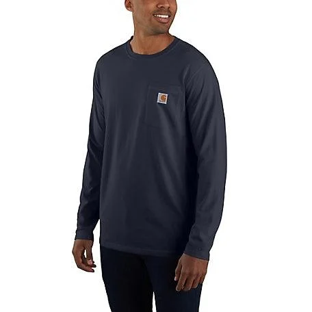 Women's sweatshirt with a mesh panel insert for breathability during workoutsCarhartt force® relaxed fit midweight long-sleeve pocket t-shirt - Navy Women's sweatshirt with a mesh panel insert for breathability during workoutsCarhartt force® relaxed fit midweight long-sleeve pocket t-shirt - Navy