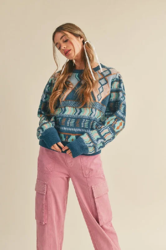 Women's sherpa - lined hoodie for extreme cold weather outdoor activitiesTeal Blue Multi Sweater Women's sherpa - lined hoodie for extreme cold weather outdoor activitiesTeal Blue Multi Sweater