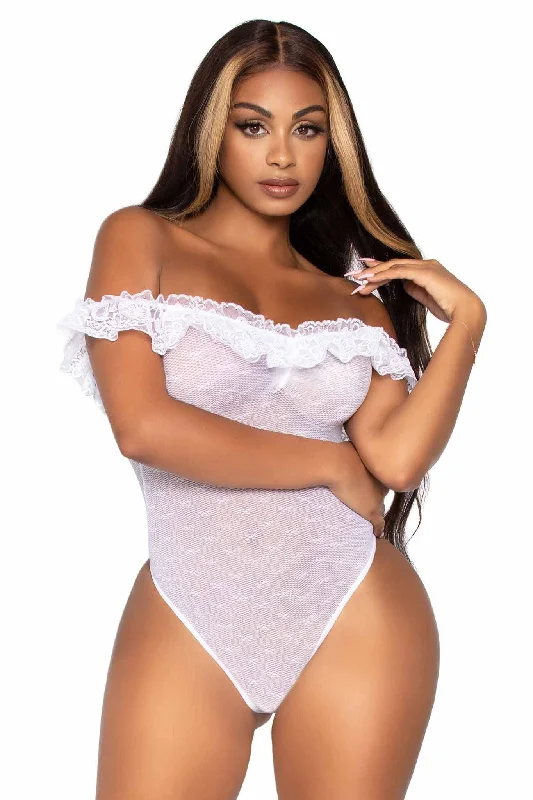 Long - Sleeve Bodysuits for Cold Weather LayeringLace Ruffle Off The Shoulder Teddy W/Woven Point D'Esprit Detail & Snap Crotch Long - Sleeve Bodysuits for Cold Weather LayeringLace Ruffle Off The Shoulder Teddy W/Woven Point D'Esprit Detail & Snap Crotch