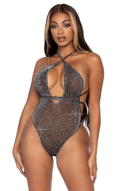 Metallic Bodysuits for a Glitzy and Glamorous Night OutShimmer Sheer Lurex Rhinestone Teddy With Thong Back & Convertible Wrap-Around Straps Metallic Bodysuits for a Glitzy and Glamorous Night OutShimmer Sheer Lurex Rhinestone Teddy With Thong Back & Convertible Wrap-Around Straps
