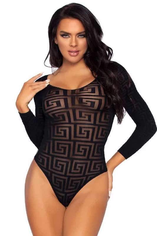 Neon Bodysuits to Stand Out at PartiesMosaic Sheer Opaque Snap Crotch Bodysuit