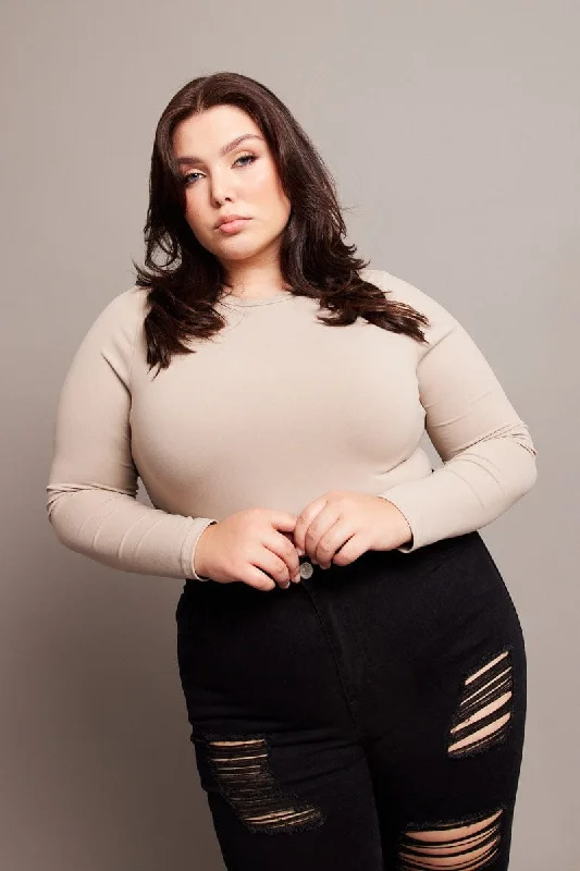 Sheer Bodysuits for a Seductive and Alluring OutfitBeige Bodysuit Long Sleeve Crew Neck Supersoft Sheer Bodysuits for a Seductive and Alluring OutfitBeige Bodysuit Long Sleeve Crew Neck Supersoft