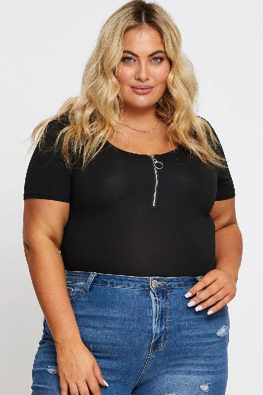 Maternity Bodysuits for Expecting Mothers' ComfortBlack Jersey Bodysuit Ring Zip Front Short Sleeve Maternity Bodysuits for Expecting Mothers' ComfortBlack Jersey Bodysuit Ring Zip Front Short Sleeve