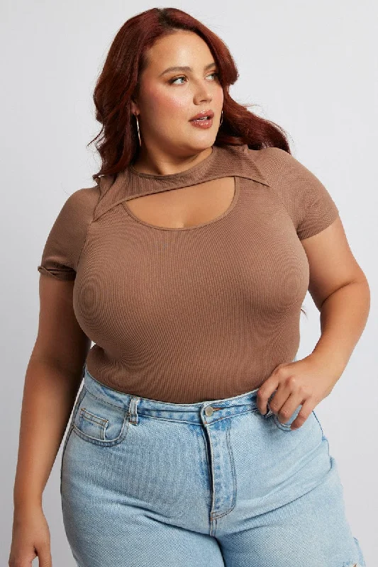 Organic Cotton Bodysuits for an Eco - Friendly and Comfortable OptionBrown Bodysuit Cut Out Short Sleeve Crew Neck Seamless Organic Cotton Bodysuits for an Eco - Friendly and Comfortable OptionBrown Bodysuit Cut Out Short Sleeve Crew Neck Seamless