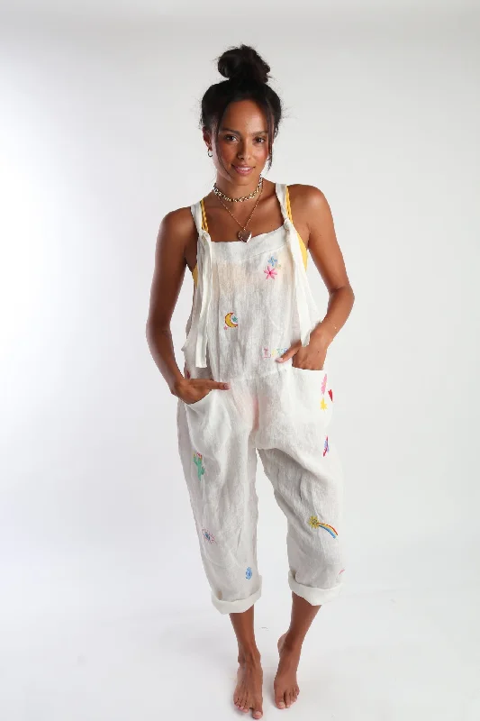 Mini - length cover ups for a more daring and youthful beach styleLinen Groovy Jumpsuit Off White Mini - length cover ups for a more daring and youthful beach styleLinen Groovy Jumpsuit Off White