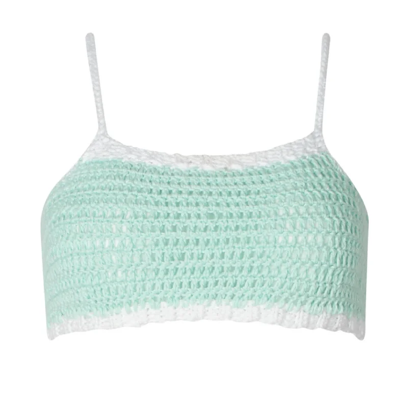 Mini - length cover ups for a more daring and youthful beach styleGia Pastel Green Crochet Crop Top Mini - length cover ups for a more daring and youthful beach styleGia Pastel Green Crochet Crop Top