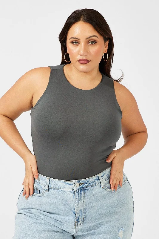 High - Neck Bodysuits for a Modest and Sophisticated LookGrey Bodysuit Sleeveless Crew Neck Supersoft High - Neck Bodysuits for a Modest and Sophisticated LookGrey Bodysuit Sleeveless Crew Neck Supersoft