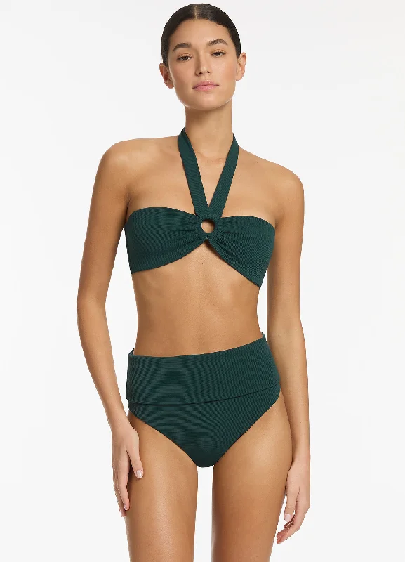 Neon - colored bikini to stand out on the beachIsla Rib Fold Down High Waisted Bikini Bottom - Forest Neon - colored bikini to stand out on the beachIsla Rib Fold Down High Waisted Bikini Bottom - Forest
