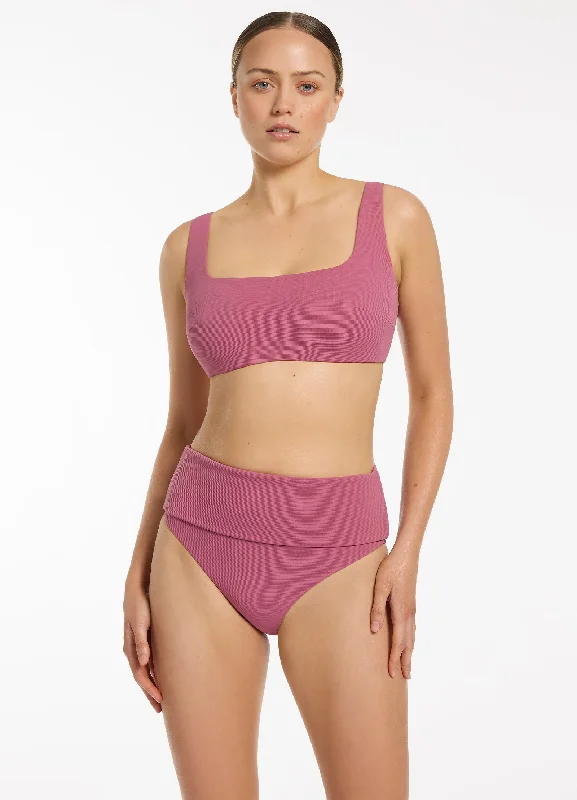 Convertible bikini that can be worn in multiple styles for versatilityIsla Rib Fold Down High Waisted Bikini Bottom - Mauve