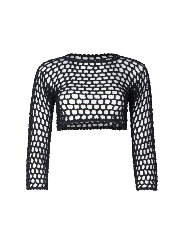 Split - hem cover ups for a more dynamic and stylish appearanceJane Black Crochet Crop Top Split - hem cover ups for a more dynamic and stylish appearanceJane Black Crochet Crop Top