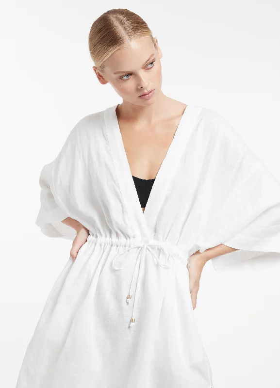 Hand - embroidered lace cover ups for a romantic and elegant beach outfitJetset Gather Front Kaftan - White Hand - embroidered lace cover ups for a romantic and elegant beach outfitJetset Gather Front Kaftan - White