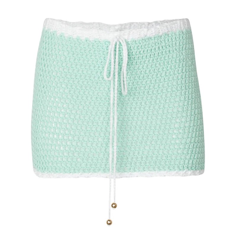 Plus - size floral print cover ups for a stylish beach lookKaia Pastel Green Crochet Mini Skirt Plus - size floral print cover ups for a stylish beach lookKaia Pastel Green Crochet Mini Skirt
