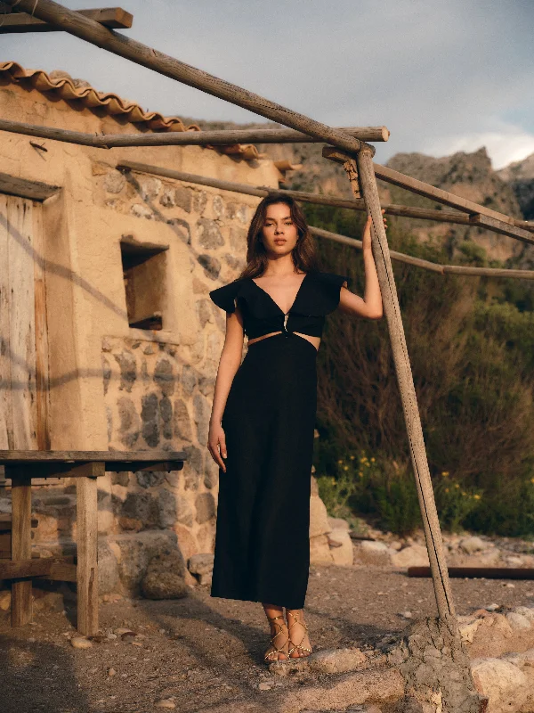 Button - down cover ups for a versatile and easy - to - wear optionQuetzal Linen Midi Dress Black Button - down cover ups for a versatile and easy - to - wear optionQuetzal Linen Midi Dress Black