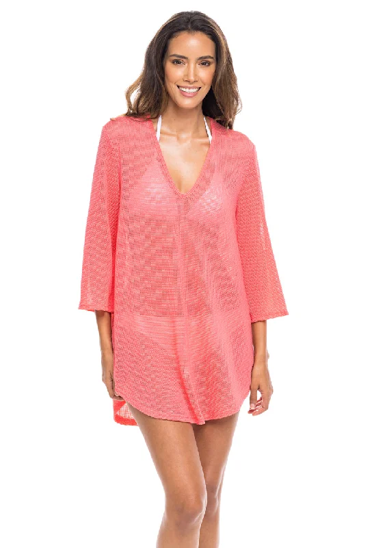 Animal - print cover ups for a bold and edgy beach styleV-NECK BELL SLEEVE TUNIC - GOFRET Animal - print cover ups for a bold and edgy beach styleV-NECK BELL SLEEVE TUNIC - GOFRET