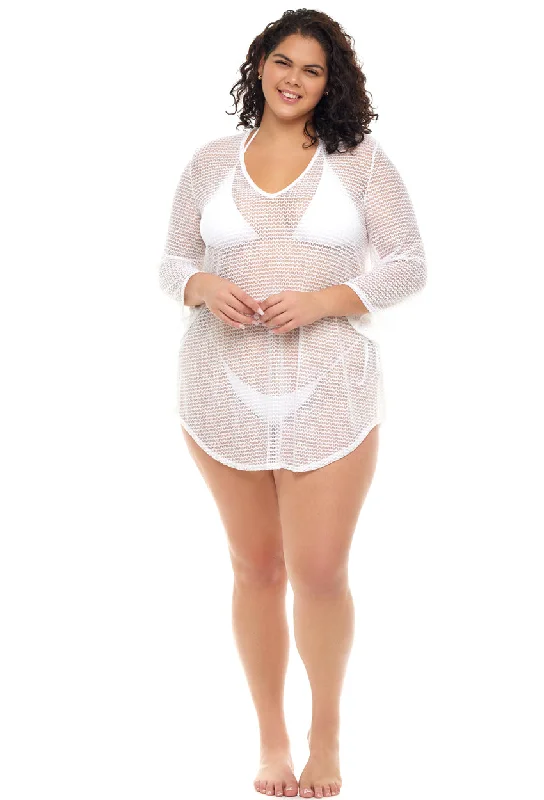 Quick - dry polyester cover ups for water sports enthusiastsV-NECK BELL SLEEVE TUNIC - NAC - PLUS SIZE Quick - dry polyester cover ups for water sports enthusiastsV-NECK BELL SLEEVE TUNIC - NAC - PLUS SIZE