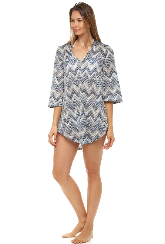Knee - length cover ups for a versatile and practical beachwear optionV-NECK BELL SLEEVE TUNIC - SKY Knee - length cover ups for a versatile and practical beachwear optionV-NECK BELL SLEEVE TUNIC - SKY